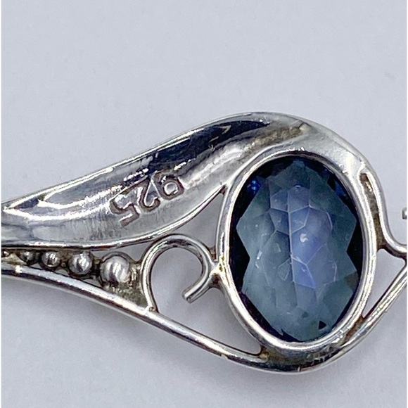 Sterling Silver Blue Stone Teardrop Dangle Earrings - Picture 5 of 8